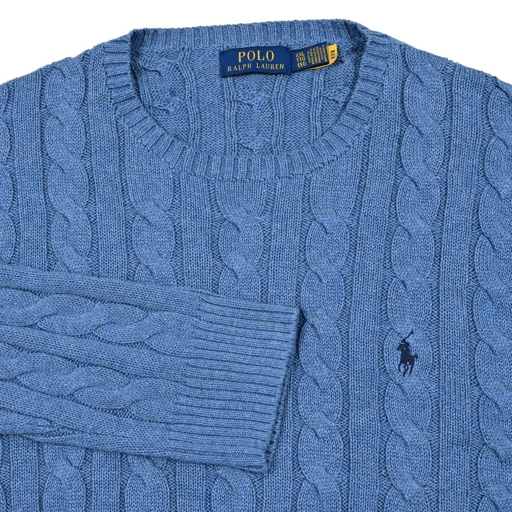 Polo Ralph Lauren Cable Sweater Knit Jumper Men's 2XL Blue Pullover Preppy